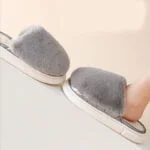 Women's faux fur slider slippers - Grey-Fabulous Bargains Galore