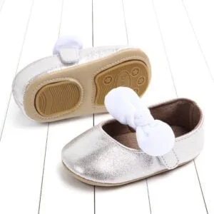 Baby girls shoes with velvet tie bow - Silver-Fabulous Bargains Galore