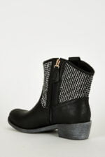 Textured Silver Leatherette Cowboy Boots In Black-Fabulous Bargains Galore