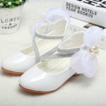 Mid heel girls leather Mary Jane shoes - White-Fabulous Bargains Galore