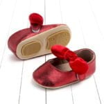 Baby girls shoes with velvet tie bow - Red-Fabulous Bargains Galore