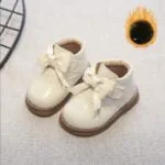 Baby girl leather boots with bow-knot - Off white-Fabulous Bargains Galore