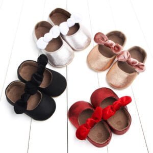 Baby girls shoes with velvet tie bow - Gold-Fabulous Bargains Galore