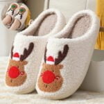 Fluffy reindeer slippers - Green Nose-Fabulous Bargains Galore