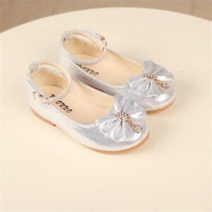 Low heeled girl's party shoes with bow-knot - Silver-Fabulous Bargains Galore