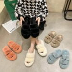 Open toe fur slippers - Beige-Fabulous Bargains Galore