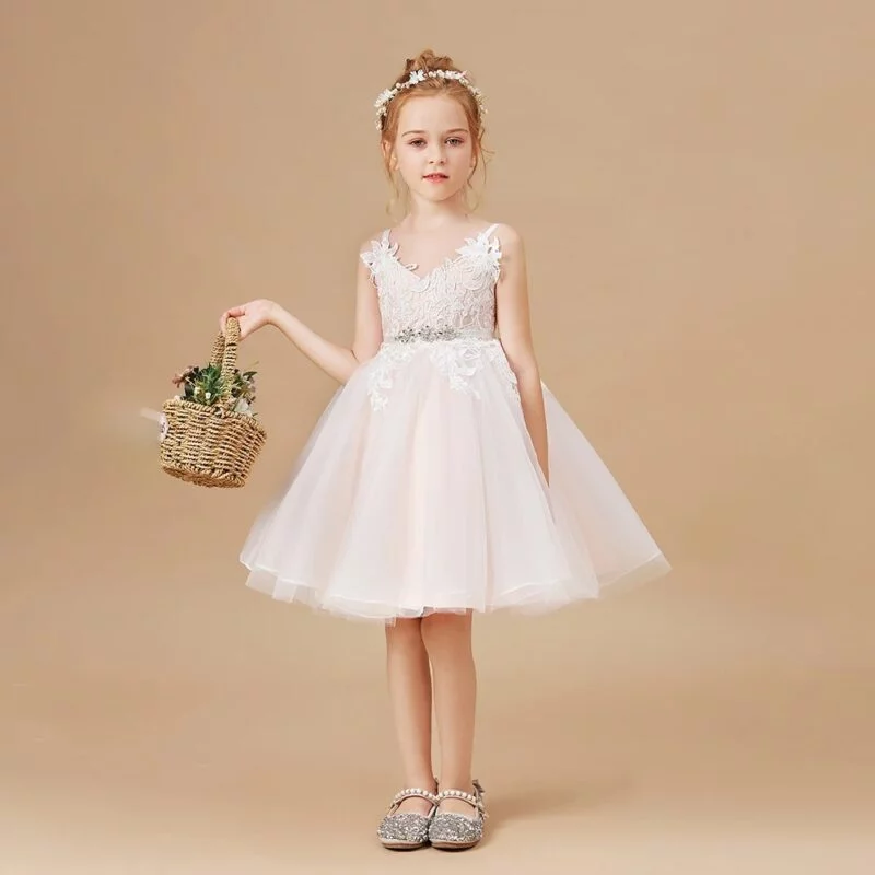 A-line white lace flower girl dress (4)