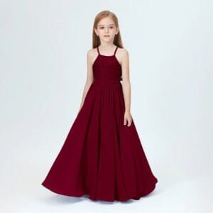 A-line princess floor length flower girl dress - Burgundy-Fabulous Bargains Galore