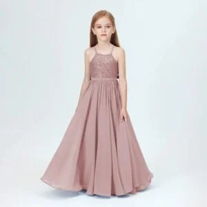 A-line princess floor length flower girl dress - Dusty Pink-Fabulous Bargains Galore