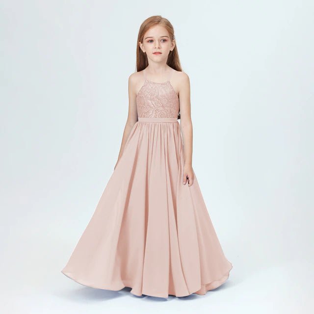 A-line princess floor length flower girl dress - Pearl Pink-Fabulous Bargains Galore