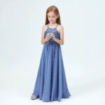 A-line princess floor length flower girl dress - Dusty Blue-Fabulous Bargains Galore
