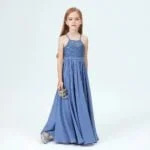 A-line princess floor length flower girl dress - Sky Blue-Fabulous Bargains Galore