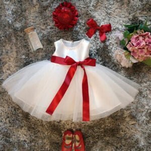 Baby girl white flower girl dress - red