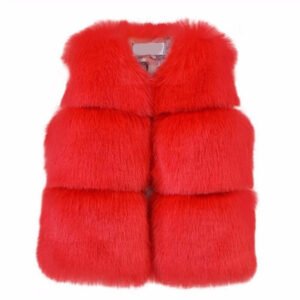 Baby faux fur vest for girls-red