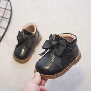 Baby girl leather boots with bow-knot - Black-Fabulous Bargains Galore