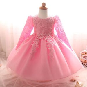 Baby girl long sleeve lace tulle dress - Pink