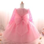 Baby girl long sleeve lace tulle dress - pink1