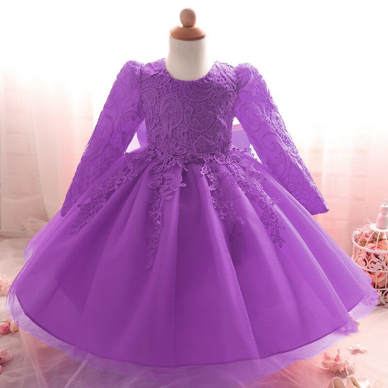 Baby girl long sleeve lace tulle dress - Purple
