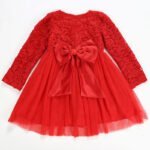 Baby girl long sleeve lace tulle dress - red4