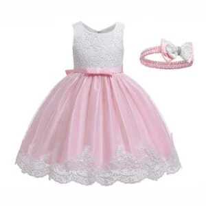 Baby girl princess lace dress-white-pink (1)