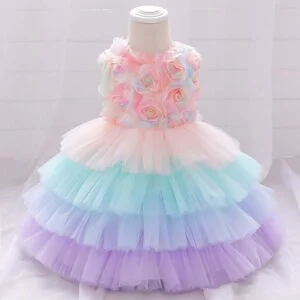 Baby girl rainbow party tulle dress (1)