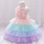 Baby girl rainbow party tulle dress (2)