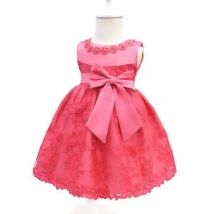 Baby girl satin dress - Dark pink