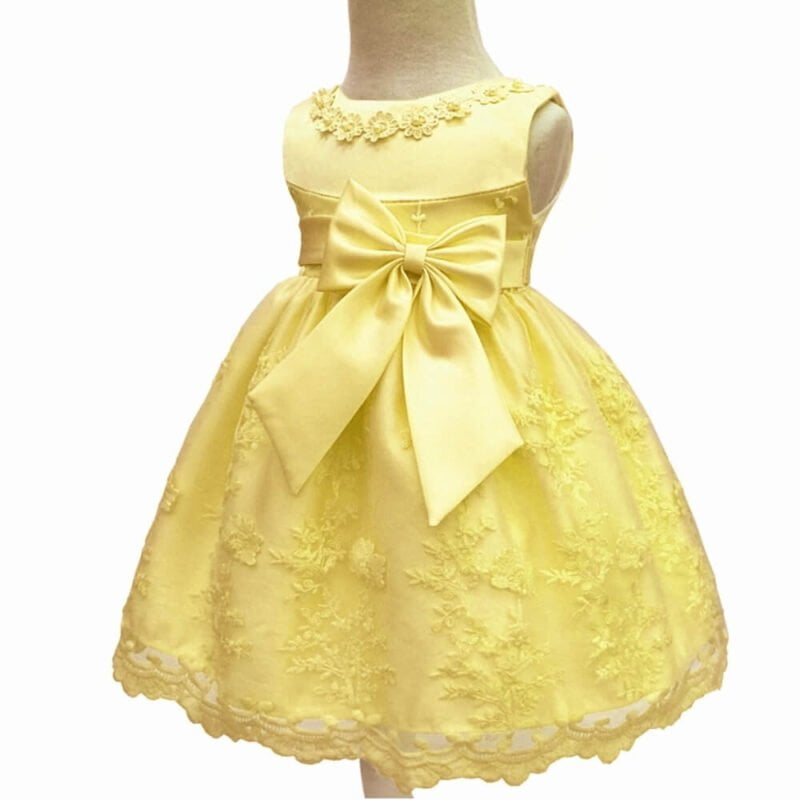 Baby girl satin dress - Yellow