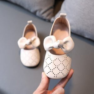 Girls leather shoes with bow - Beige-Fabulous Bargains Galore