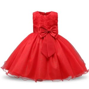 Baby girl tulle party dress-red (3)