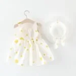 Baby girl white cotton dress - Yellow