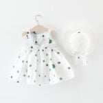 Baby girl white cotton dress - green