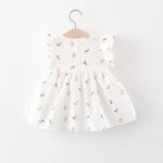 Baby girl white printed cotton dress - Pink (5)