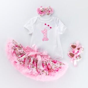 Baby first birthday outfit girl - White and pink lit one-Fabulous Bargains Galore