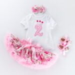 Baby first birthday outfit girl - White and pink flower-Fabulous Bargains Galore