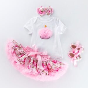 Baby first birthday outfit girl - White and pink flower-Fabulous Bargains Galore