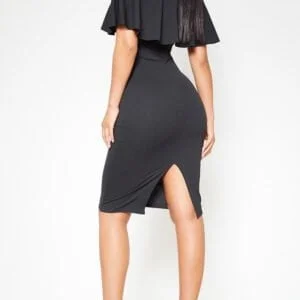 Bardot frill hem midi dress - Black-Fabulous Bargains Galore