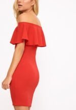 Bardot frill hem midi dress - Red-Fabulous Bargains Galore