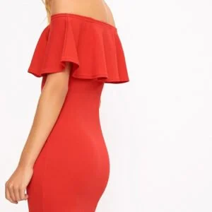 Bardot frill hem midi dress - Red-Fabulous Bargains Galore