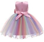 Birthday girl rainbow tulle dress with pink sequin bow (2)