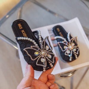 Butterfly on my feet girls slides shoes - Black