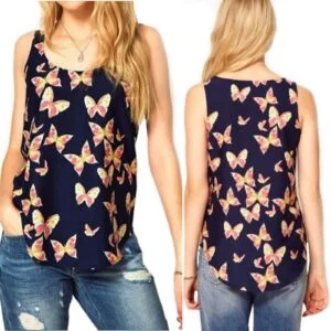 Butterfly print chiffon top - Navy4 (1)