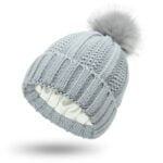 Cable knit beanie with faux fur pom - Dark Grey-Fabulous Bargains Galore