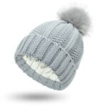 Cable knit beanie with faux fur pom - Green-Fabulous Bargains Galore