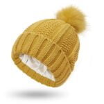 Cable knit beanie with faux fur pom - Yellow-Fabulous Bargains Galore