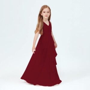 Chiffon junior bridesmaid dress-dark-red