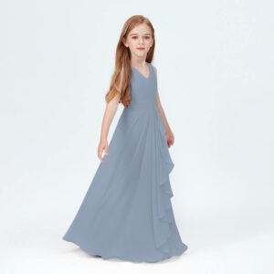 Chiffon junior bridesmaid dress-dusty blue
