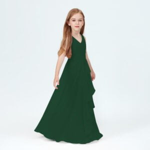 Chiffon junior bridesmaid dress-hunter-green