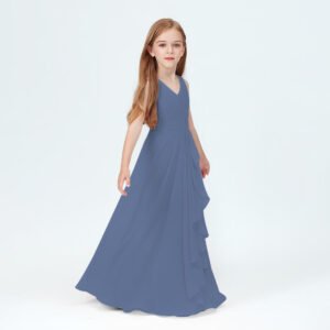 Chiffon junior bridesmaid dress-slate-blue