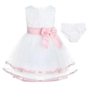 Christening dress for baby girl-pink sash (3)